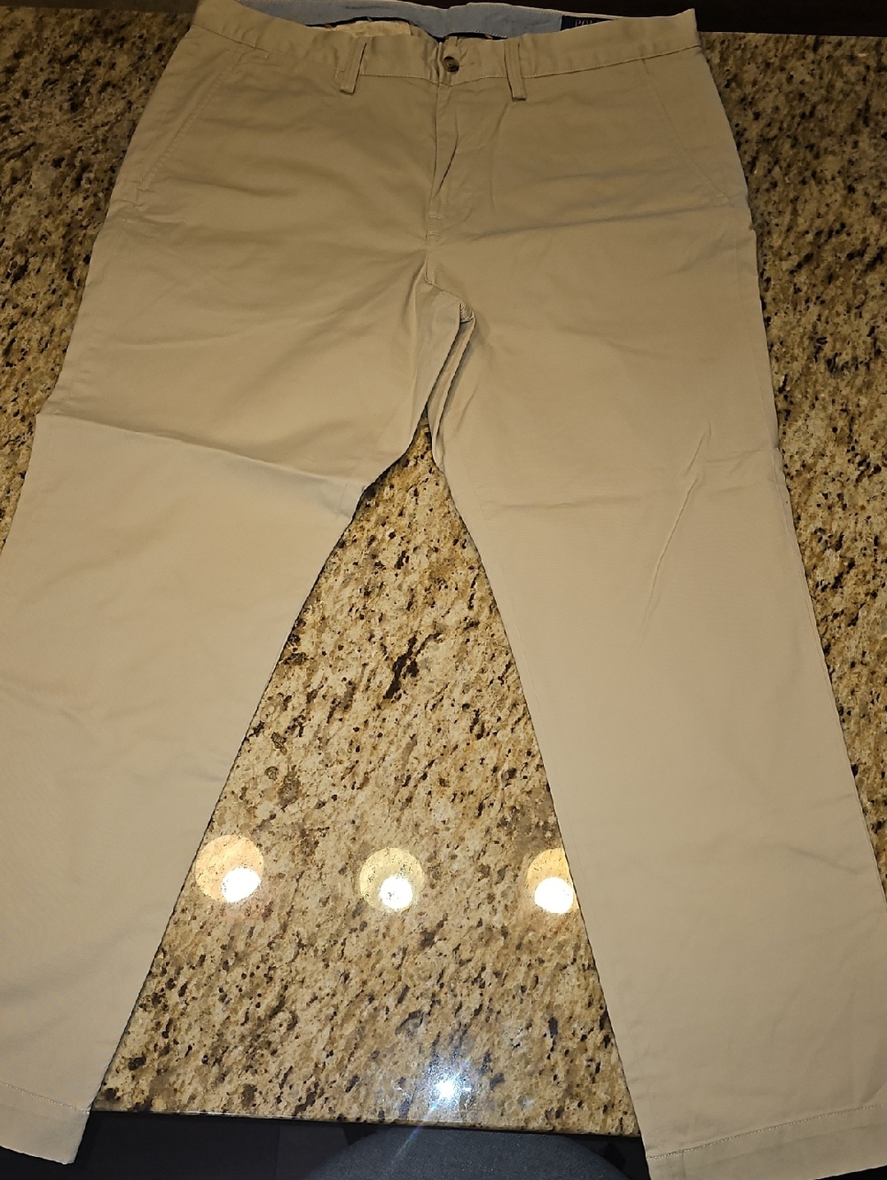 Polo Ralph Lauren 35/30 Stretch Straight Classic Khaki Flat-Front Chinos - Beige